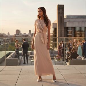 $3400 New Temperley London Statuesque Draped Embellished Silk Runway Gown